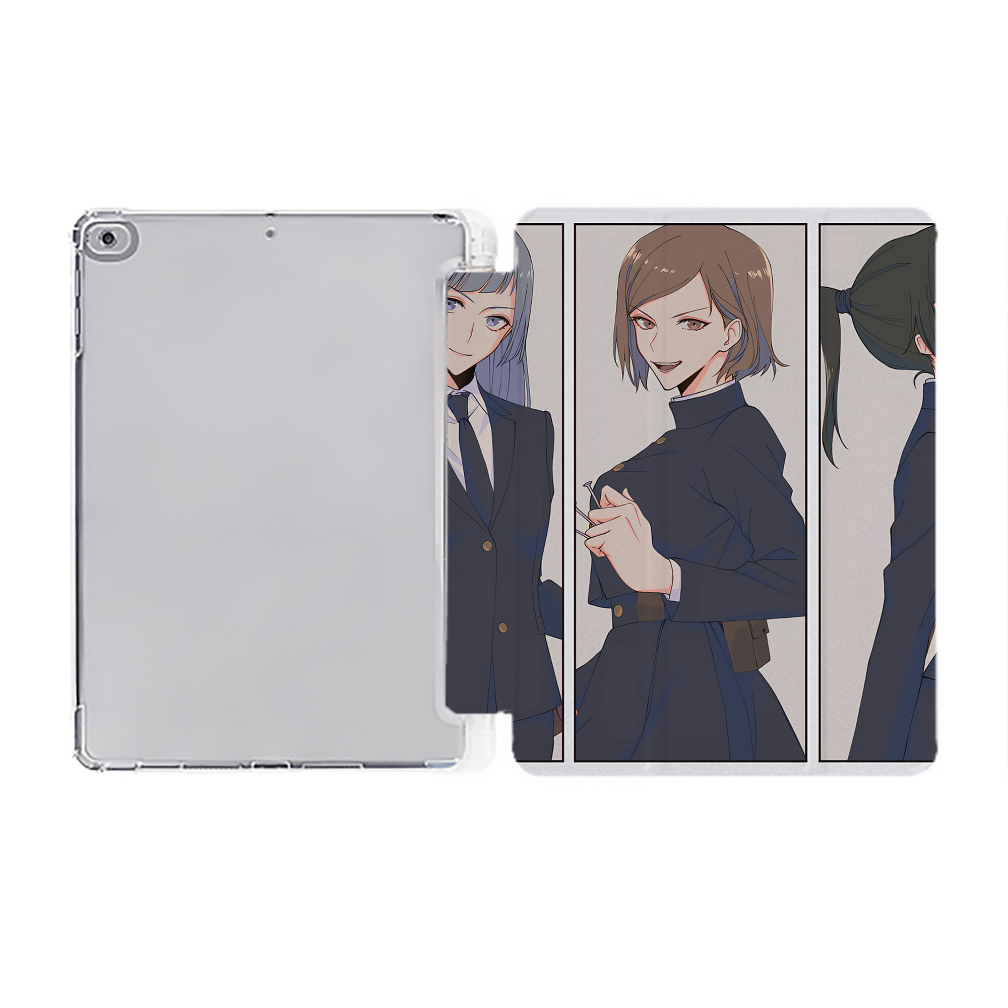 （画像用） 呪術廻戦 Jujutsu Kaisen IPad ケース ペン収納付き 三つ折りスタンド PUレザー×シリコン 対応機種9.5/10.5/10.9インチ